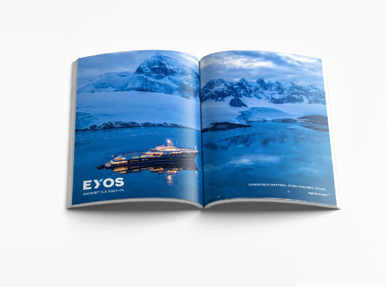 EYOS Antarctica magazine spread — example of brand advertising in BOAT International